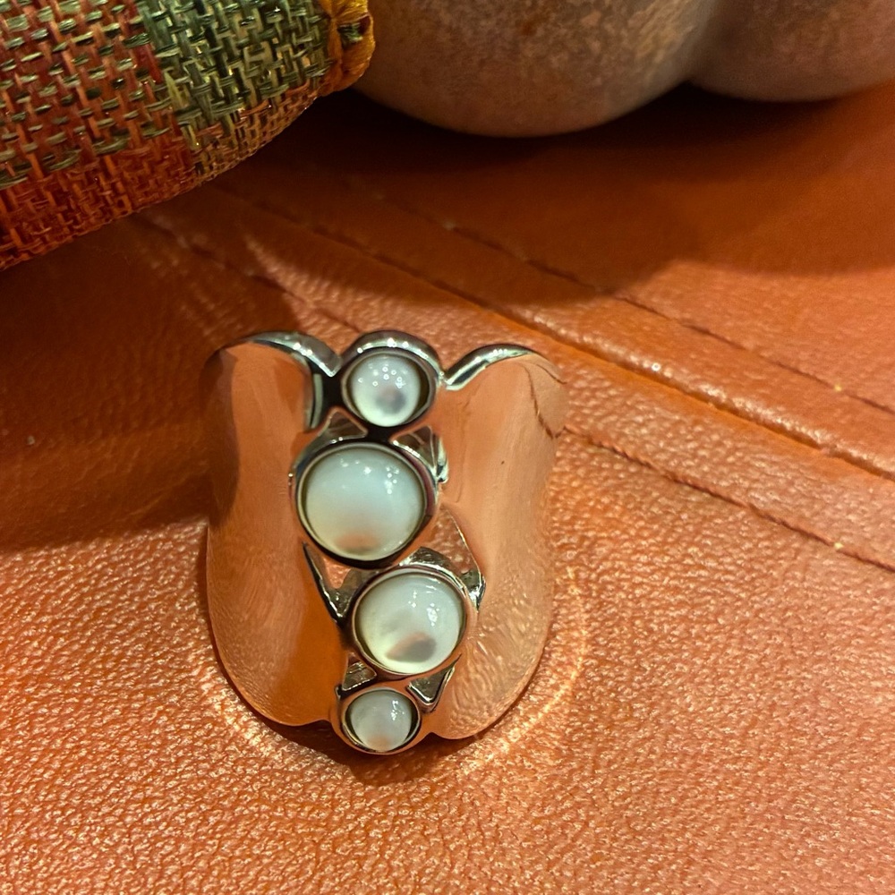 Unique Mother of Pearl Sterling Silver Wide  Ring Size 8